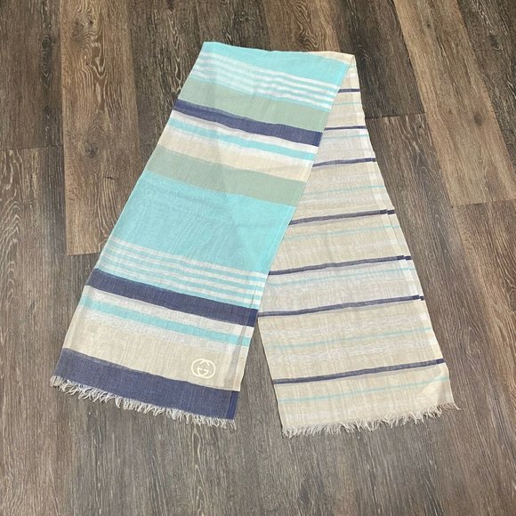 GUCCI Striped Knit Cotton Logo GG Scarf/Shawl - Picture 1 of 11